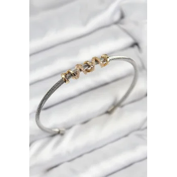 316L Çelik Zirkon Taşlı Model Gold Ve Gümüş Renk Kadın Bileklik