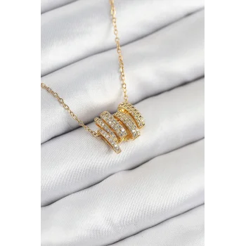 316L Çelik Zirkon Taşlı Sarmal Model Gold Renk Kadın Kolye