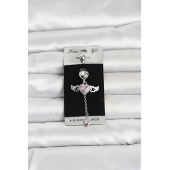 316L Cerrahi Çelik Kanatlı Kalp Model Göbek Piercing