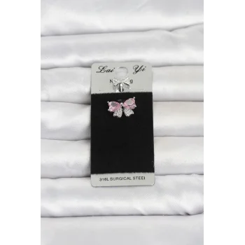 316L Cerrahi Çelik Pembe Fiyonk Model Göbek Piercing