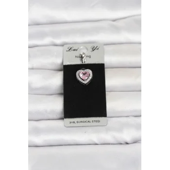 316L Cerrahi Çelik Pembe Kalp Model Göbek Piercing