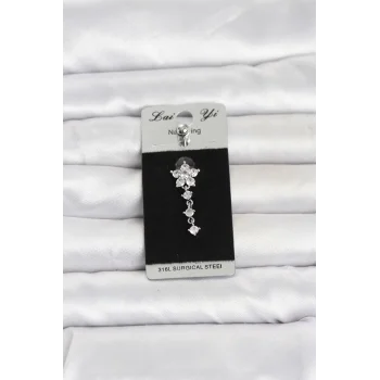 316L Cerrahi Çelik Sallantılı Çiçek Model Göbek Piercing