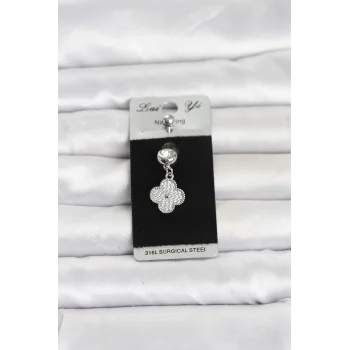 316L Cerrahi Çelik Sallantılı Yonca Model Göbek Piercing