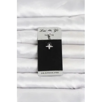 316L Cerrahi Çelik Yıldız Model Zirkon Taşlı Göbek Piercing