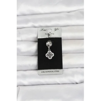 316L Cerrahi Çelik Zirkon Taşlı Sallantılı Yonca Model Göbek Piercing