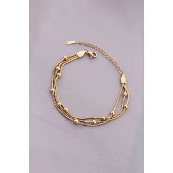 316L Kararmaz Çelik Gold Renk Top Zincirli Kadın Bileklik