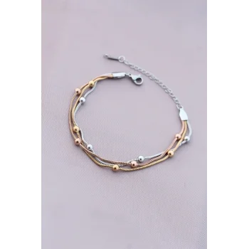 316L Kararmaz Çelik Gümüş Renk Top Zincirli Kadın Bileklik