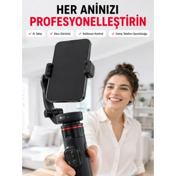 360° AI Akıllı Takipli Selfie Stick Gimbal Stabilizatör Bluetooth Kumandalı Uzayabilir Telefon Tripodu