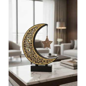 3D Hilal Yıldız Masa Üstü Dekor 23x23 cm Ramazan Konsept Tasarım