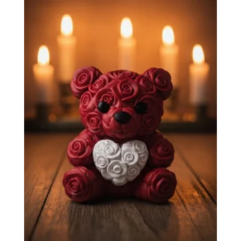 3D Kalp Ayıcık 10 cm Gül Detaylı Dekoratif Hediye Obje