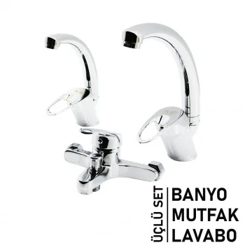 3LÜ SET   BANYO - EVYE MUTFAK - LAVABO   AÇ KAPA  MİX BATARYA MUSLUK (5047)