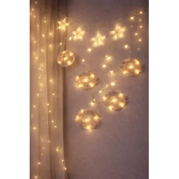 3MT FİŞLİ - EKLEMELİ RAMAZAN DEKOR LAMBA - PERDE LED SARI BEYAZ YUVARLAK CAMİ - YILDIZ EKL-09-04 (5047)