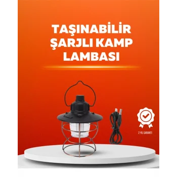 4 Fonksiyonlu Dekoratif Kamp Lambası – Tungsten Ampul, USB Çıkışlı