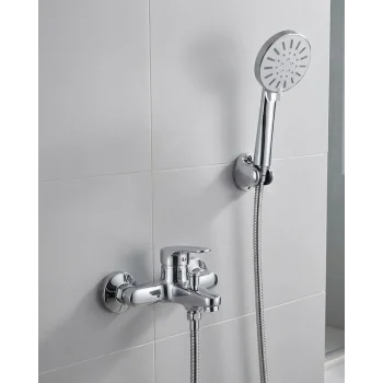 4 Kademeli Krem Duş Seti El Duşu Başlığı Spiral Hortum ve Duvar Askısı