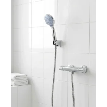 4 Kademeli Mavi Duş Seti El Duşu Başlığı Spiral Hortum ve Duvar Askısı