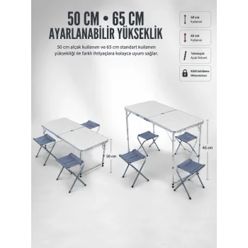4 Sandalyeli Katlanabilir Kamp Masası Portatif Bahçe Kamp ve Piknik Masa Seti