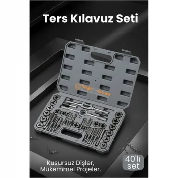 40 Parça Profesyonel Metrik Ters Kılavuz ve Pafta Seti   - Hassas Diş Açma ve Onarım Takımı