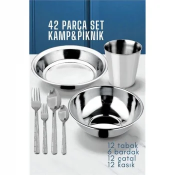 42 Parça Tabak Kase Bardak Çatla Kaşık Seti Kamp Piknik Seti  721970