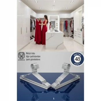 48li Lüks Çelik Elbise Askısı - İz Yapmayan İnce Tasarım Metal Kıyafet Düzenleyici (40cm)