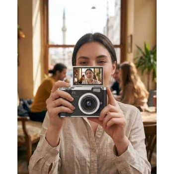 48 MP Kompakt Dijital Kamera 4K Video 8X Zoom ve Flip Ekran Selfie Vlog Uyumlu
