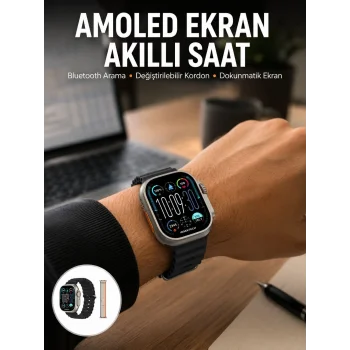 49mm Akıllı Saat Amoled Ekranlı Kadın Erkek Kol Saati Plastik Kordon Yeni Nesil
