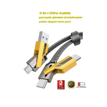 4in1 Pd 65 Watt Type-c/27 Watt İphone Halat Örgü Kırılmaz Uç 1mt Hızlı Şarj Ve Data Kablosu Fp98
