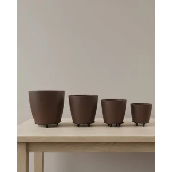 4’lü 3D Kahve Tonlu Ayaklı Saksı Seti Modern Dekoratif Vazo Takımı