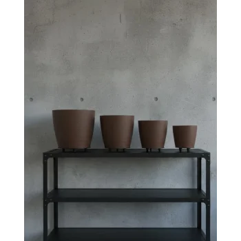 4’lü 3D Modern Kahverengi Vazo Seti Ayaklı Dekoratif Saksı Takımı