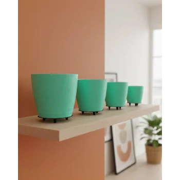 4’lü 3D Modern Yeşil Vazo Seti Dekoratif Ayaklı Saksı Takımı