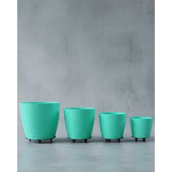 4’lü 3D Yeşil Dekoratif Saksı Takımı Ayaklı Modern Vazo Seti