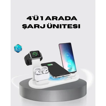 4’lü Kablosuz Şarj Standı iPhone Watch ve AirPods Çoklu Şarjlı