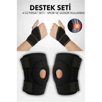 4’lü Ortopedik Medikal Set – 2’li El Bilek Ateli + 2’li Diz Korsesi, Ayarlanabilir Ve Destekleyici