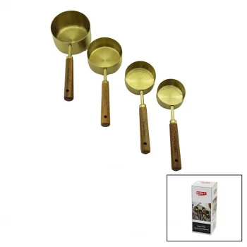 4PCS  GOLD METAL ÖLÇÜ KAŞIK SET OTANTİK AĞAÇ KULP 1CUP: 250ML - 1/2 CUP: 125ML - 1/3 CUP: 80ML - 1/4 CUP: 60ML (5047)