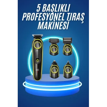 5 Başlıklı Şarjlı Tıraş Makinesi Kablosuz Saç Sakal Burun Tıraşına Uygun