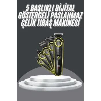 5 Başlıklı Şarjlı Tıraş Makinesi Led Ekran Saç Sakal Ense Tıraşına Uygun Bakım Seti