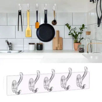 5li Güçlü Yapışkanlı Şeffaf Duvar Askısı Banyo Mutfak Düzenleyici Pratik Askılık