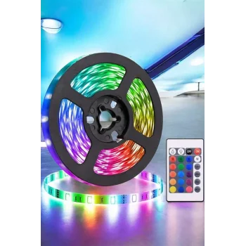 5 Metre Şerit Led RGB Işıklı Kumandalı Güç Adaptörü Her Ortama Uygun