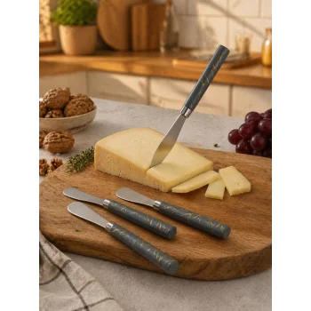5 PARÇA  UZUN KAHVALTI BIÇAK - GRİ MERMER DESEN SAPLI 16.5 cm (5047)