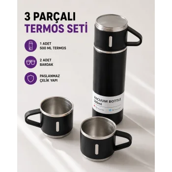 500 ml Vakumlu Termos – Çift Kat Paslanmaz Çelik, Sızdırmaz Kapağıyla Sıcak ve Soğuk İçeceklere Özel
