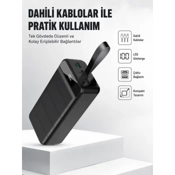 50.000 mAh Kapasiteli Powerbank – Hızlı Şarj Destekli, 4 USB Portlu, LED Işıklı Taşınabilir Enerji Deposu