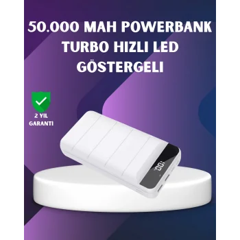 50000mAh Yüksek Kapasiteli Powerbank Hızlı Şarj ve LED Ekranlı