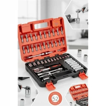 53 Parça Profesyonel Lokma Takımı - 1/4 Cırcır Kolu ve Çelik Soket Seti (Çantalı)