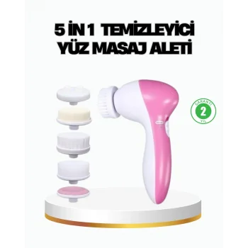 5’i 1 Arada Yüz Temizleme Cihazı – Masaj, Fırça, Peeling ve Krem Uygulama Aparatlı