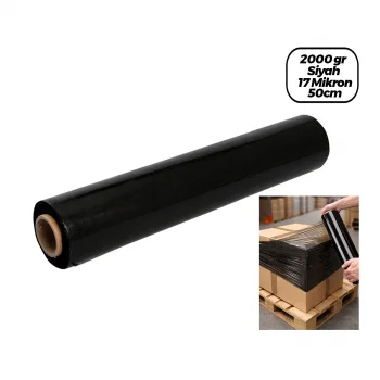 6 ADET BRÜT: 2000GR = NET STREÇ: 1500GR SİYAH KOLİ - PALET STREÇ FİLM 17 MİKRON 50CM (5047)
