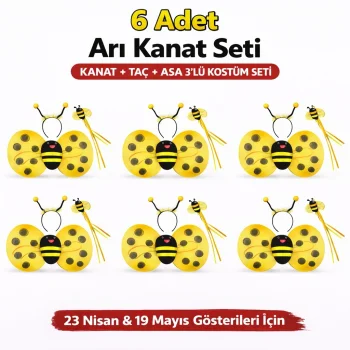 6'lı Arı Kostüm Seti – Kanat Taç Asa (5047)