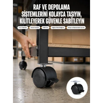 6 cm Kilitli Tekerlek Ayak 4 Adet Sehpa ve Ekipman Uyumlu