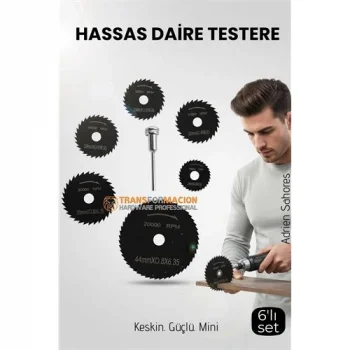 6lı Karbür Çelik Mini Daire Testere Seti - HSS Döner Kesici  ve Mandren Takımı