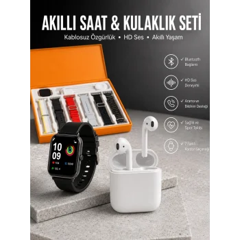 7 Kordonlu Akıllı Saat Ve 2.Nesil Kulaklık Yüksek Ses Kaliteli Uzun Pil Ömrü