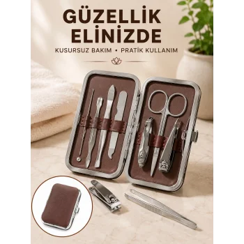 7 Parça Paslanmaz Çelik Manikür ve Pedikür Seti Çantalı Profesyonel