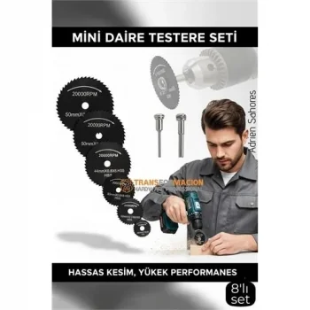8lı Karbür Çelik Mini Daire Testere Seti - Hss Döner Kesici  Ve Mandren Takımı